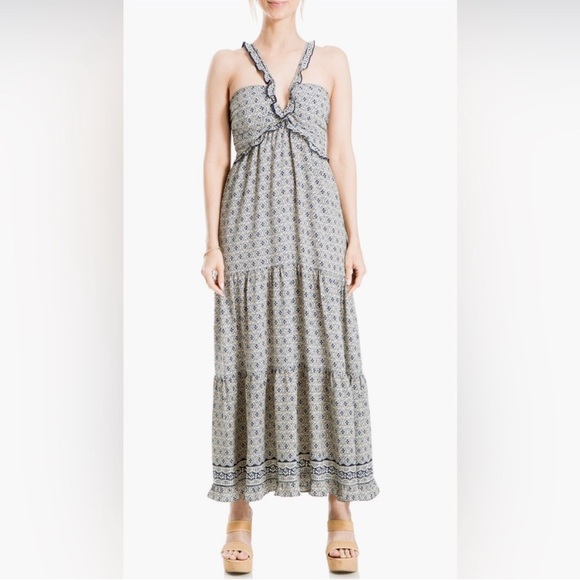 Max Studio Dresses & Skirts - NWT Max Studio Boho Tiered Halter Maxi Dress, XL Geometric Print Ruffle Straps